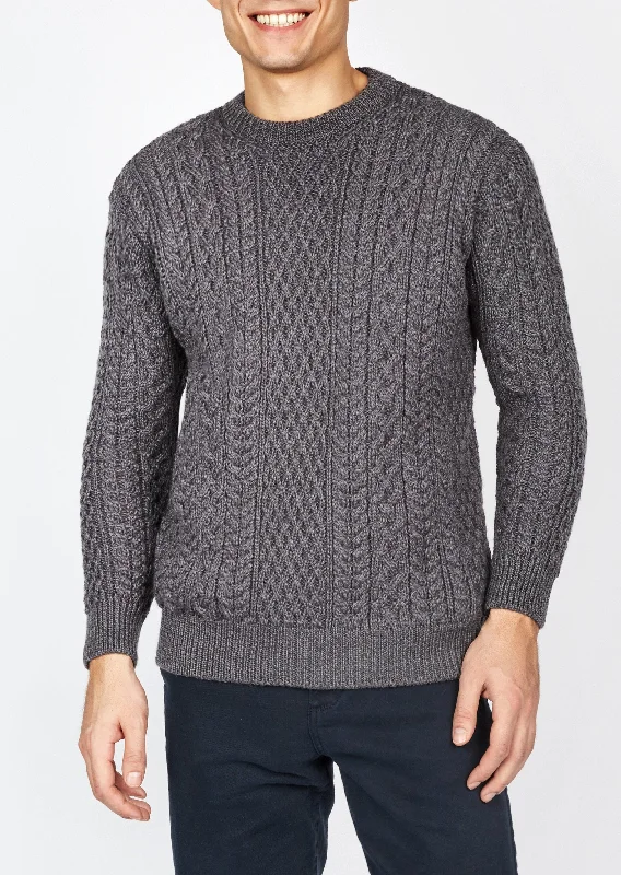 Men's Sweaters with Stand-Up CollarsIrelandsEye Men's Cuileann Aran Sweater | Steel Marl Men's Sweaters with Stand-Up CollarsIrelandsEye Men's Cuileann Aran Sweater | Steel Marl