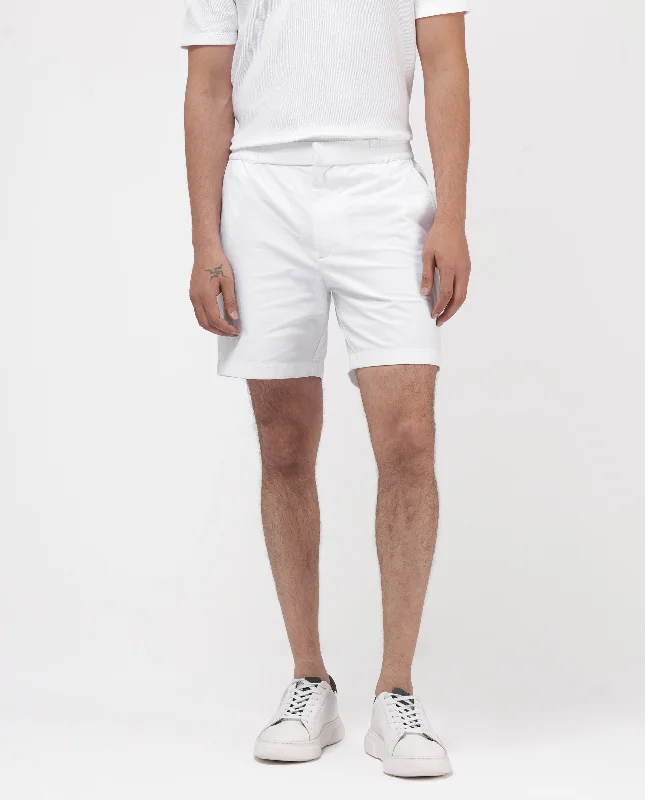 Casual Men's ChinosRare Rabbit Mens Myka White Cotton Elastane Fabric Button And Zip Closure Relaxed Fit Solid Shorts Casual Men's ChinosRare Rabbit Mens Myka White Cotton Elastane Fabric Button And Zip Closure Relaxed Fit Solid Shorts