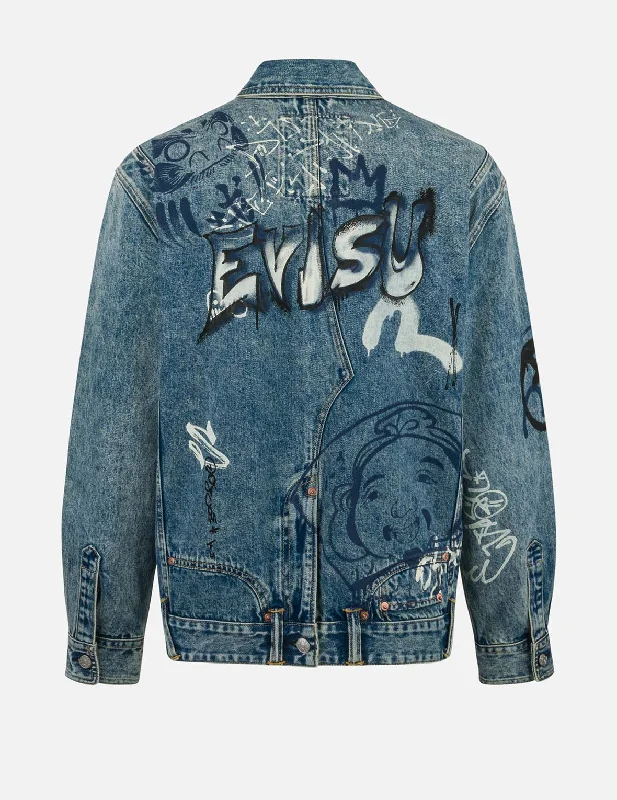 Men's Jeans with PocketsGraffiti Prints Regular Fit Denim Jacket