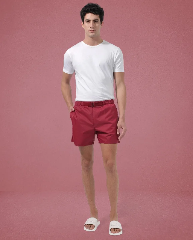 Men's Casual Pants for Everyday WearRare Rabbit Men's Kort Red Polyester Fabric Buckle Fastening Regular Fit Solid Shorts Men's Casual Pants for Everyday WearRare Rabbit Men's Kort Red Polyester Fabric Buckle Fastening Regular Fit Solid Shorts