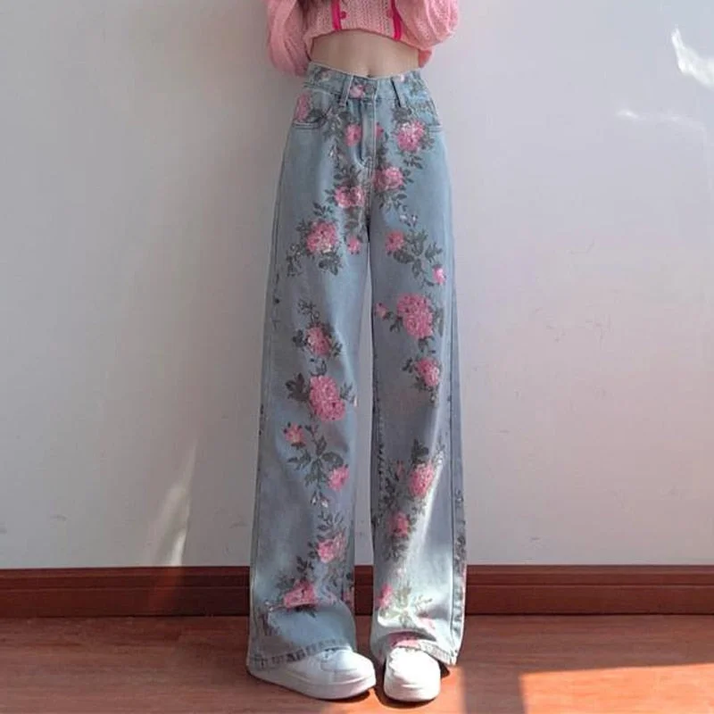 Premium Quality Men's Jeans for Every OccasionKittenAlarm - High Waist Flower Pattern Wide Leg Jeans Pants Premium Quality Men's Jeans for Every OccasionKittenAlarm - High Waist Flower Pattern Wide Leg Jeans Pants