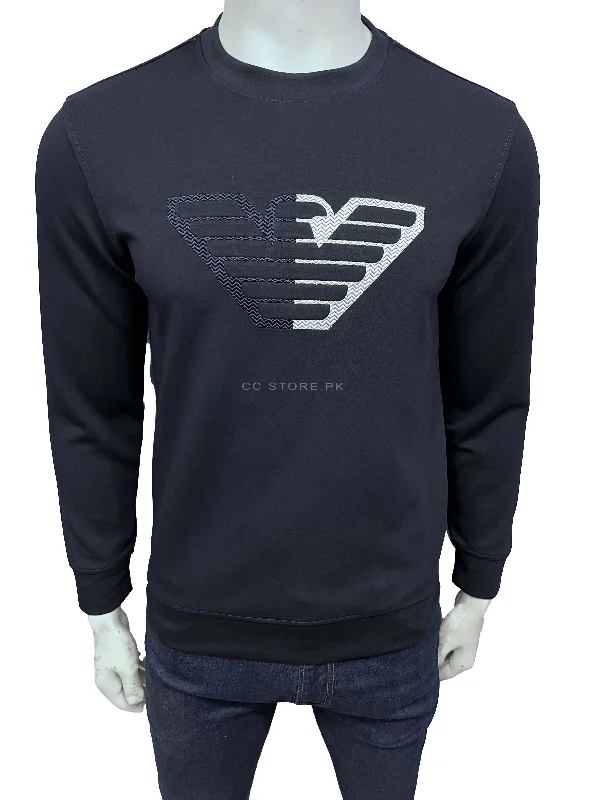 Men's Sweaters for Dressy EventsEA Embroidered Logo Navy Blue Sweatshirt