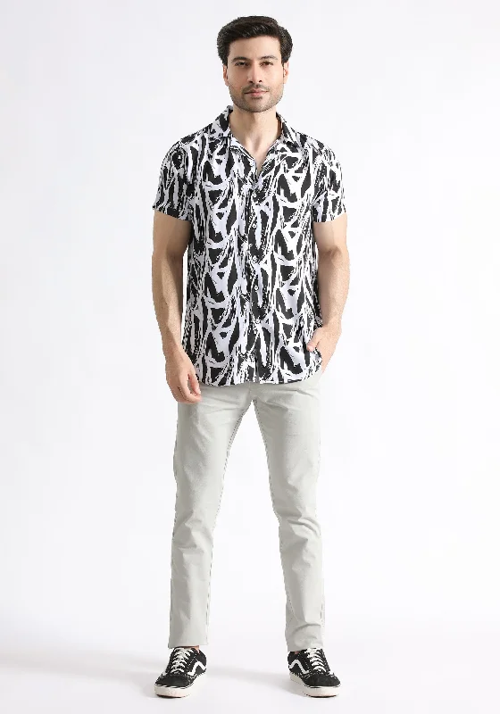 Men's Cowboy Shirts for Western StyleWhite Relax Fit Printed Shirt