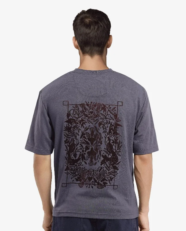 Men's Dressy Shirts for Formal EventsRare Rabbit Men Eliy Dark Grey Cotton Polyester Fabric Short Sleeve Crew Neck Botanical Back Print Oversized Fit T-Shirt Men's Dressy Shirts for Formal EventsRare Rabbit Men Eliy Dark Grey Cotton Polyester Fabric Short Sleeve Crew Neck Botanical Back Print Oversized Fit T-Shirt