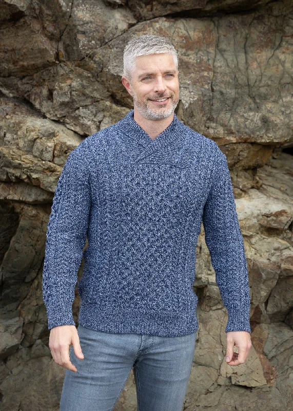 Elegant Men's Shawl-Collar SweatersAran Shawl Neck Sweater | Denim