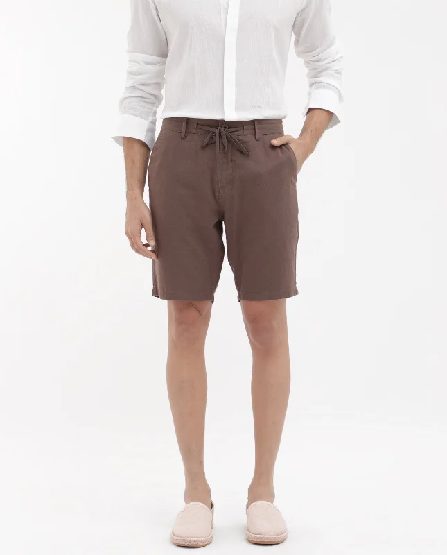 Men's Pants with Zippered PocketsRare Rabbit Men's Pinto Brown Cotton Fabric Knee Length Solid Shorts Men's Pants with Zippered PocketsRare Rabbit Men's Pinto Brown Cotton Fabric Knee Length Solid Shorts