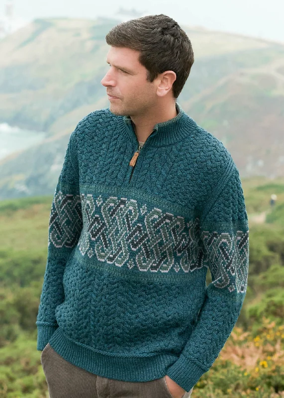 Men's Sweaters with Button-Up CollarsAran Crafts Celtic Jacquard Zip Sweater | Peacock Men's Sweaters with Button-Up CollarsAran Crafts Celtic Jacquard Zip Sweater | Peacock