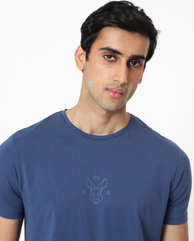 Solid-Colored Men's ShirtsRare Rabbit Men's Oval-1 Blue Crew Neck Half Sleeves Regular Fit Twill HD Logo Print T-Shirt Solid-Colored Men's ShirtsRare Rabbit Men's Oval-1 Blue Crew Neck Half Sleeves Regular Fit Twill HD Logo Print T-Shirt