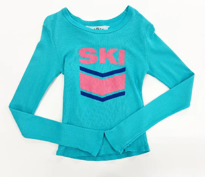 Men's Shirts with Button-Down PocketsGirl's Long Sleeve Ski Tee In Blue Curacao