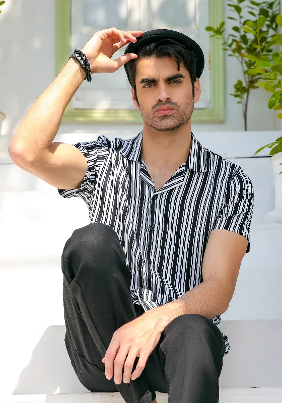 Breathable Men's Linen ShirtsStriped Cubic Shirt