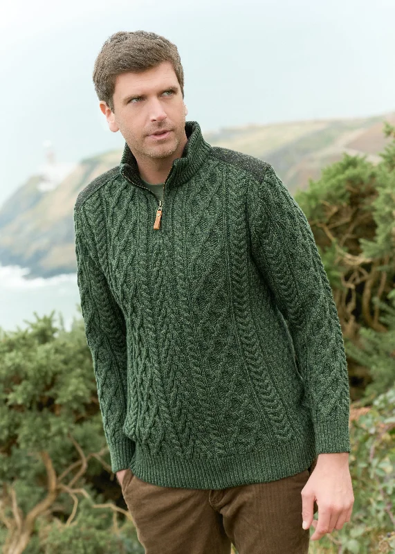 Trendy Men's Oversized SweatersAran Tweed 1/4 Zip Sweater | Green