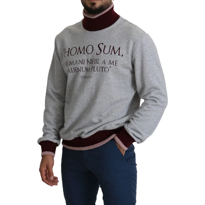 Men's Sweaters with Short SleevesDolce & Gabbana Elegant Gray Turtleneck Latin Motif Men's Pullover Men's Sweaters with Short SleevesDolce & Gabbana Elegant Gray Turtleneck Latin Motif Men's Pullover