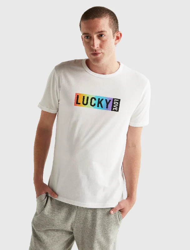 Men's Shirts with Double-Breasted DesignsLucky Brand Mens Pride Lucky Logo Gender Neutral Tee Men's Shirts with Double-Breasted DesignsLucky Brand Mens Pride Lucky Logo Gender Neutral Tee
