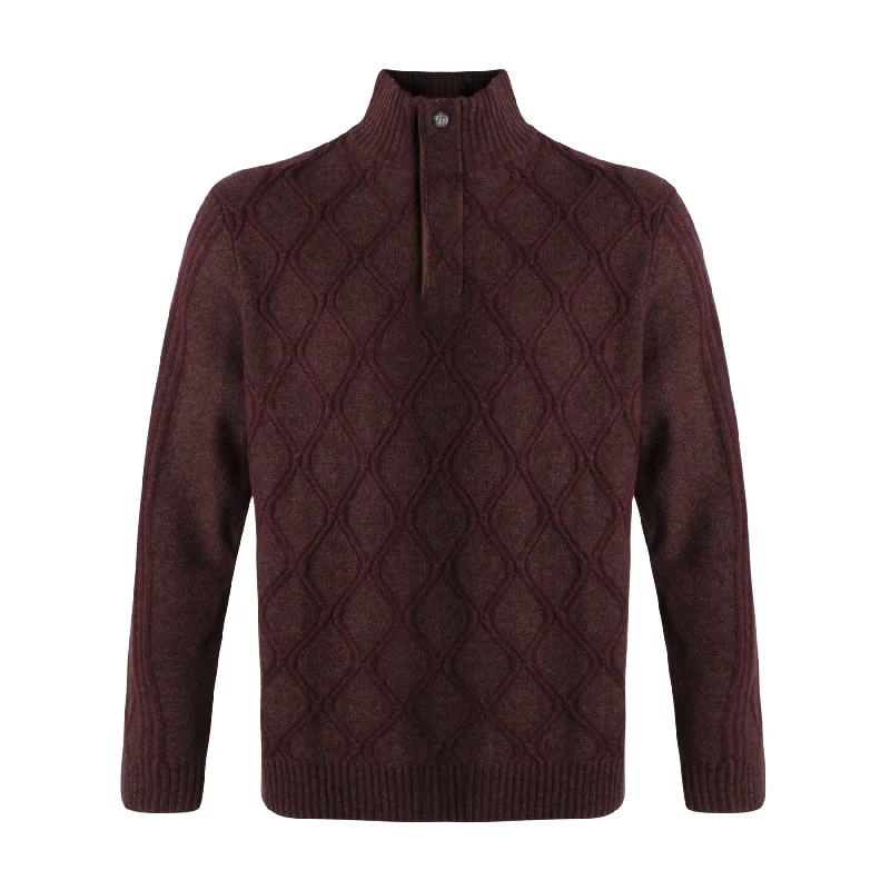 Men's Sweaters with Mock-Neck DesignsDiamond Knit Lambswool Blend Quarter-Zip Sweater in Dark Burgundy by Viyella