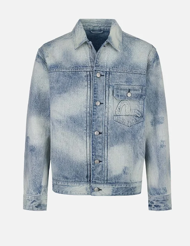 New Arrival Designer Men's JeansSeagull Appliqué Embroidery Relax Fit Denim Jacket