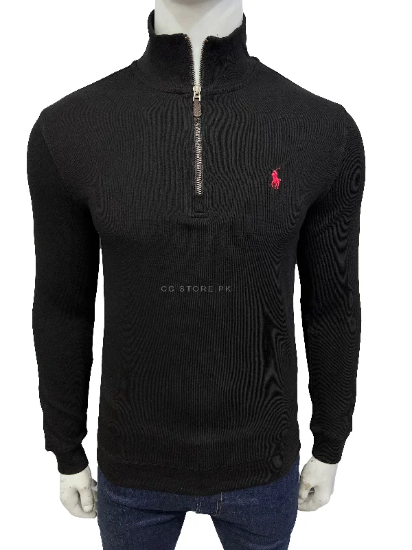 Men's Sweaters with A-Line ShapesRL Cotton Quarter Zipper Black Jumper