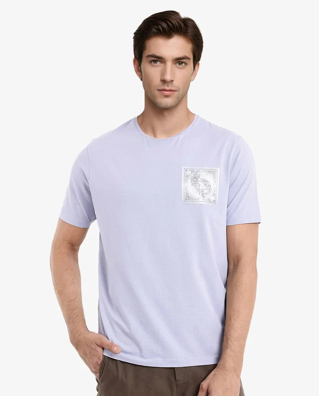 Men's Shirts with Cowl NecksRare Rabbit Men Gino Blue Cotton Lycra Fabric Short Sleeve Crew Neck Graphic Print T-Shirt Men's Shirts with Cowl NecksRare Rabbit Men Gino Blue Cotton Lycra Fabric Short Sleeve Crew Neck Graphic Print T-Shirt