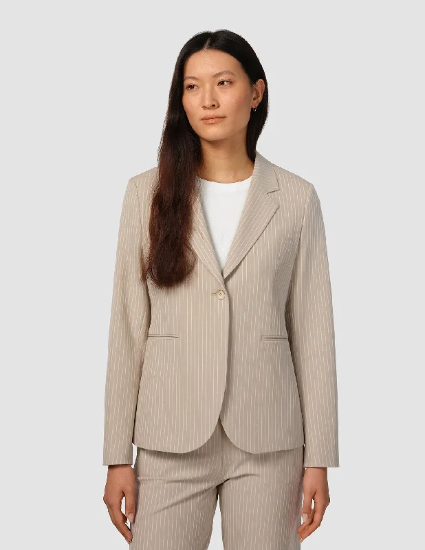 Essential Fitted Blazer Island Sand Pinstriped