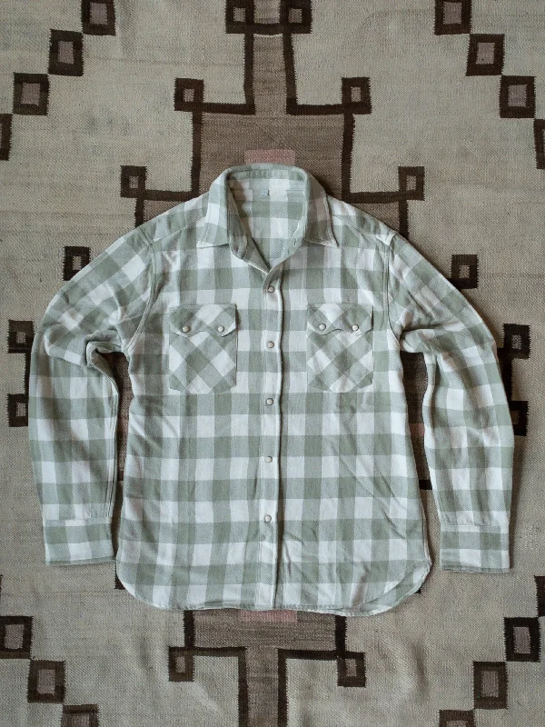 Men's Casual Friday Shirts for Relaxed Office DaysWashed Flannel Pearlsnap Shirt - Sage/Cream Buffalo Plaid Men's Casual Friday Shirts for Relaxed Office DaysWashed Flannel Pearlsnap Shirt - Sage/Cream Buffalo Plaid