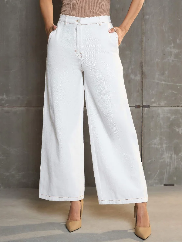 Men's Jeans with Elastic WaistbandsWomen White Denim Flared Pants