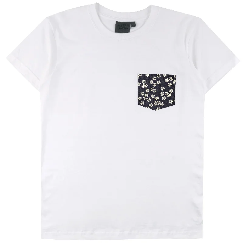 New Arrival Designer Men's JeansPocket Tee - White - Kimono Flowers
