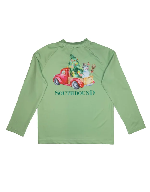 Men's Shirts for HuntingBoy's Performance Long Sleeve Tee In Light Green / Christmas Truck Men's Shirts for HuntingBoy's Performance Long Sleeve Tee In Light Green / Christmas Truck