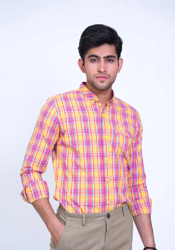Men's Performance Shirts for Active LifestylesYellow Checkered Casual  Shirt