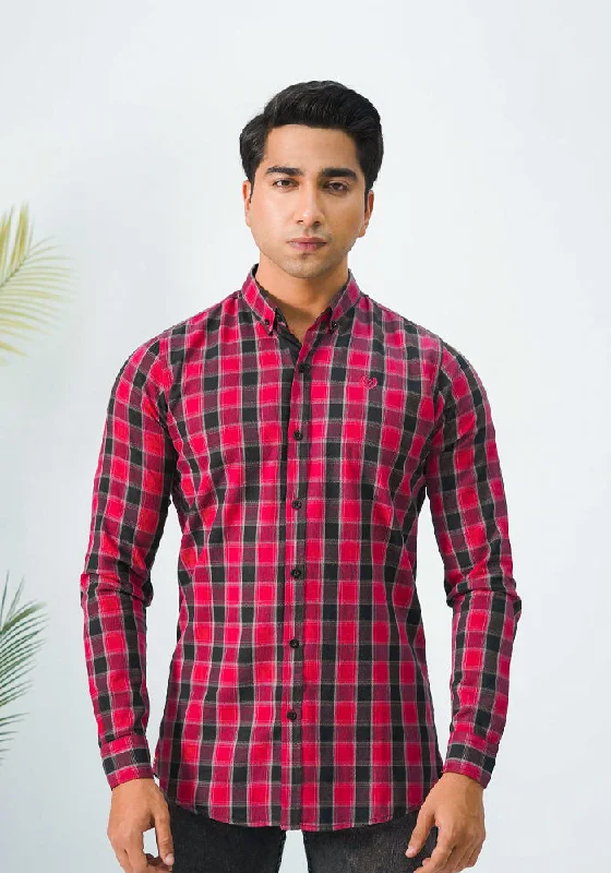 Men's Logo T-Shirts for Brand RepresentationRed Checkered Casual Shirts