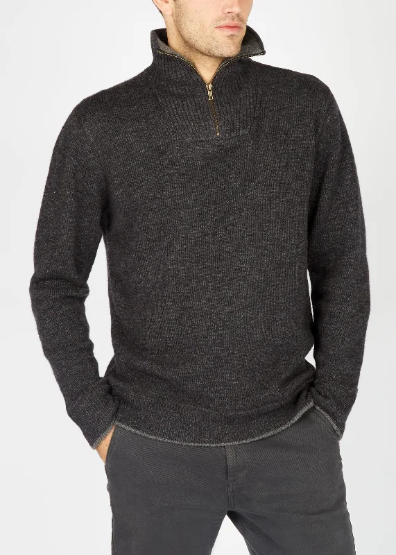 Fitted Men's Slim-Fit SweatersIrelandsEye Men's Zip Lambswool Sweater | Charcoal