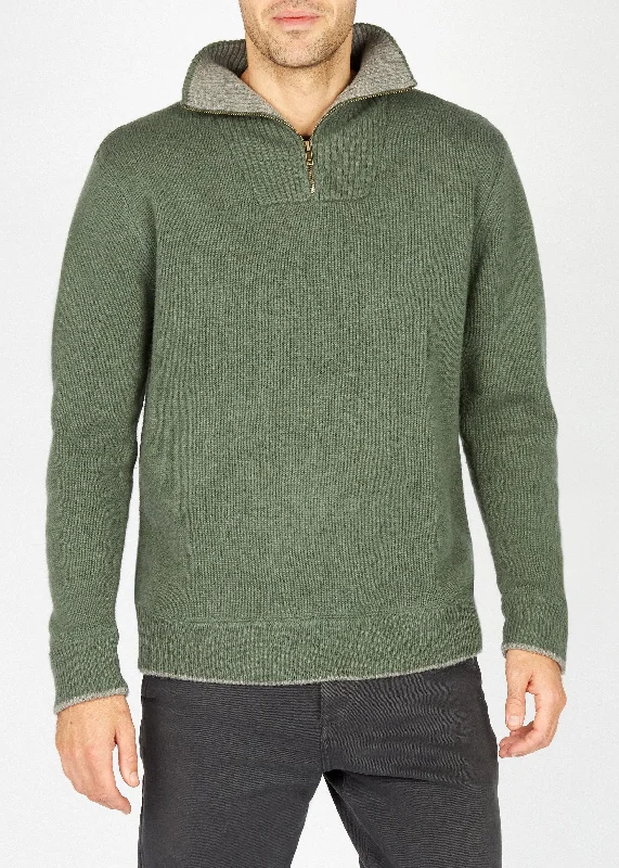 Men's Sweaters with Belt LoopsIrelandsEye Men's Zip Sweater | Duck Green