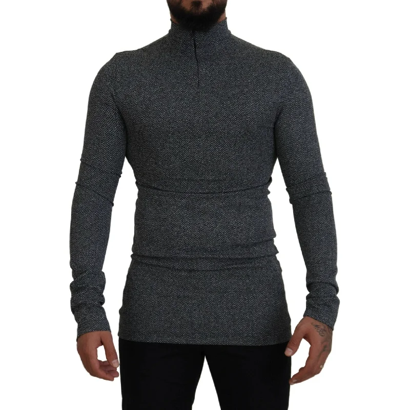 Essential Men's V-Neck SweatersDolce & Gabbana Elegant Dark Gray Pullover Men's Sweater
