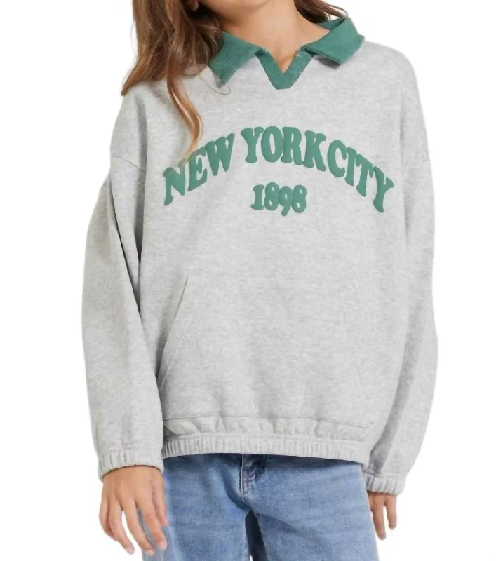 Versatile Men's Tank TopsGirls New York 1898 Oversized Polo Sweatshirt In Green/grey