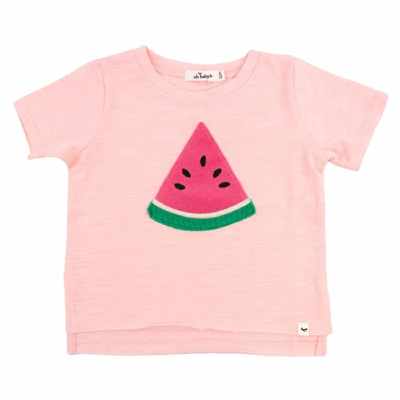 Men's Shirts with Roll-Up SleevesGirl's Watermelon Terry Applique Raw Edge Tee In Pale Pink