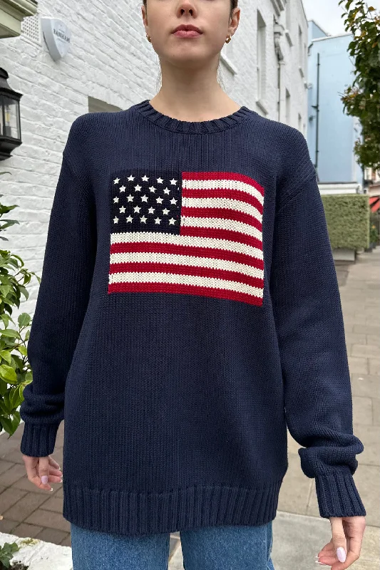 Men's Sweaters with Elastic WaistbandsNico American Flag Sweater