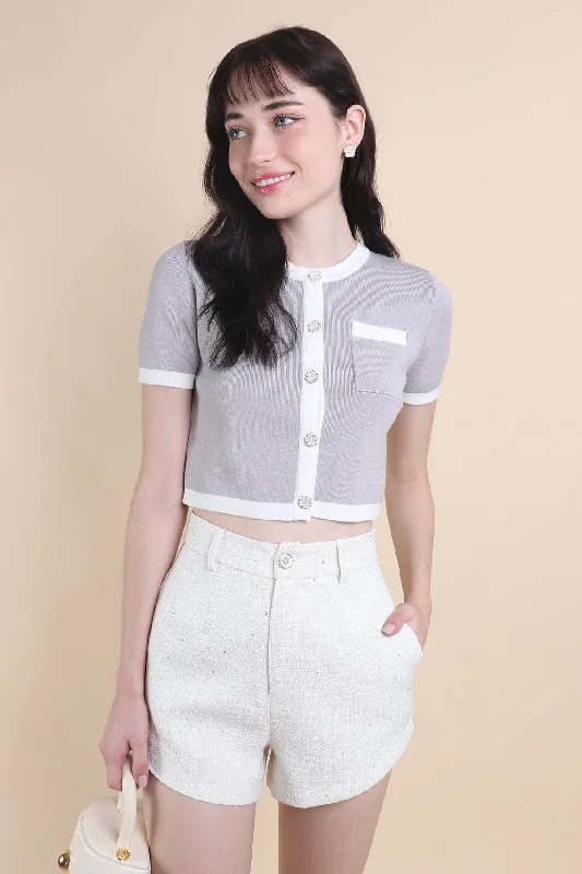Men's Pants with Patchwork PatternsRESTOCKED** CAMILLE TWEED BUTTON SHORTS IN CREAM WHITE