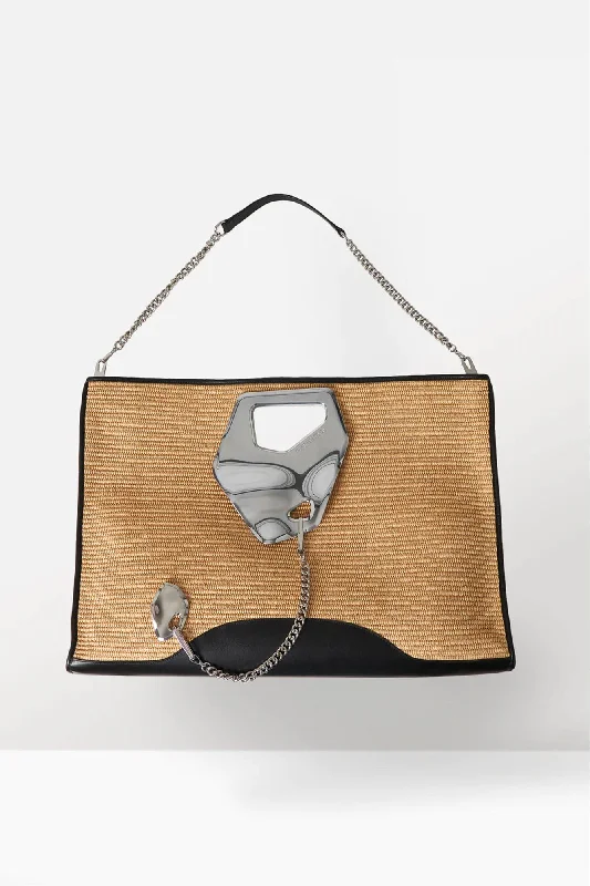 Published By Arabella Wide Tote in Raffia And Leather