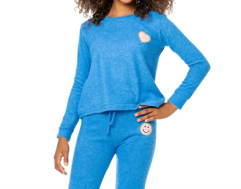 Men's Shirts with Roll-Up SleevesGirl's Sweatshirt With Chenille Patch In Blue