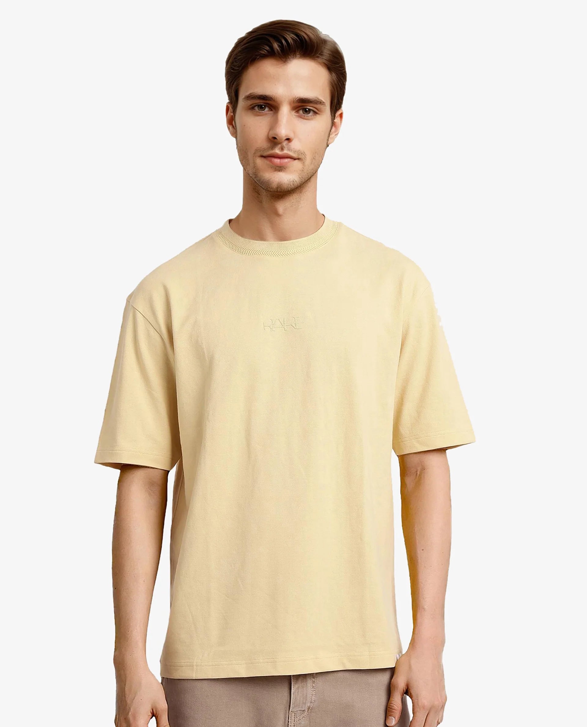 Men's Shirts with TiesRare Rabbit Mens Heros-1 Light Yellow Cotton Lycra Fabric Blend Drop Shoulder Short Sleeve Oversized Fit Solid T-Shirt Men's Shirts with TiesRare Rabbit Mens Heros-1 Light Yellow Cotton Lycra Fabric Blend Drop Shoulder Short Sleeve Oversized Fit Solid T-Shirt