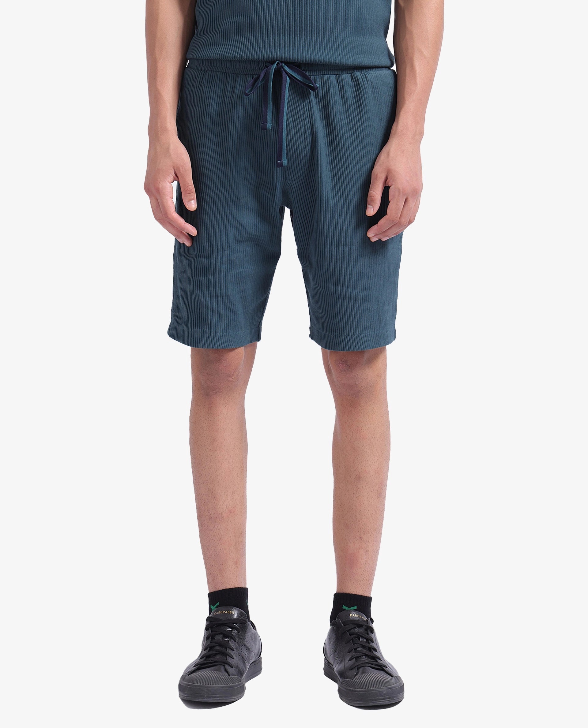 Men's Pants with Water-Resistant FabricRare Rabbit Men Breto-1 Dark Green Button Closure Regular Fit Plain Shorts