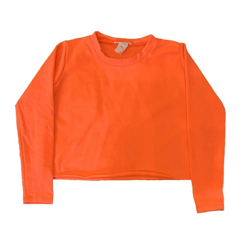 Striped Men's TopsGirls Neon Boxy Fleece Cropped Sweatshirt In Neon Orange