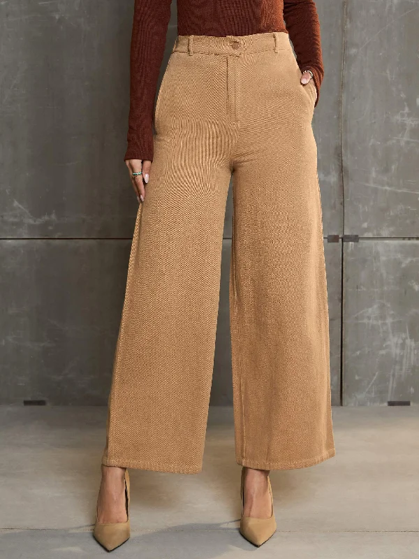 Fashion-Forward Men's JeansWomen Brown Denim Flared Pants