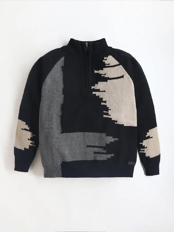 Men's Sweaters with Belt LoopsClassic Black Viscose Comfort High Neck Unisex  Full Sleeve Sweater