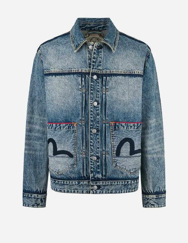 Sustainable Eco-Friendly Men's JeansWashed Seagull Appliqué Embroidery Relax Fit Denim Jacket