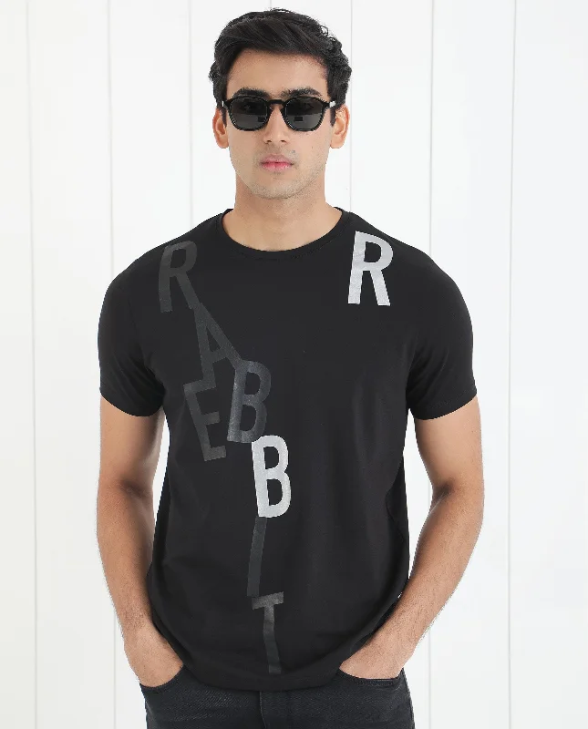 Men's Shirts with Checkered PatternsRare Rabbit Men's Heras Black Crew Neck Foil and Plastisol Overall Branding Half Sleeves Regular Fit T-Shirt Men's Shirts with Checkered PatternsRare Rabbit Men's Heras Black Crew Neck Foil and Plastisol Overall Branding Half Sleeves Regular Fit T-Shirt