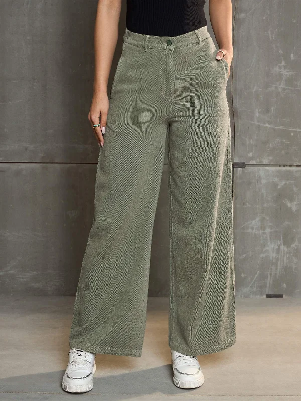 Dark Wash Men's JeansWomen Olive Denim Flared Pants