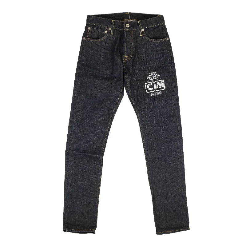Men's Jeans with Fashionable RipsVisitor On Earth Logo Jeans - Navy Blue