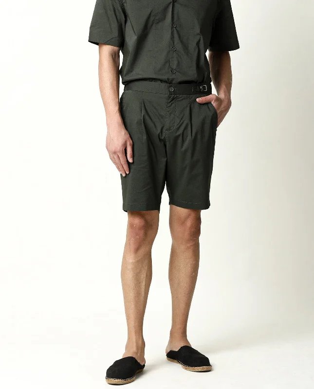 Lightweight Men's Linen PantsRare Rabbit Men's Osaka Olive Slim Fit Mid Rise Waist Button & Zip Closure Shorts