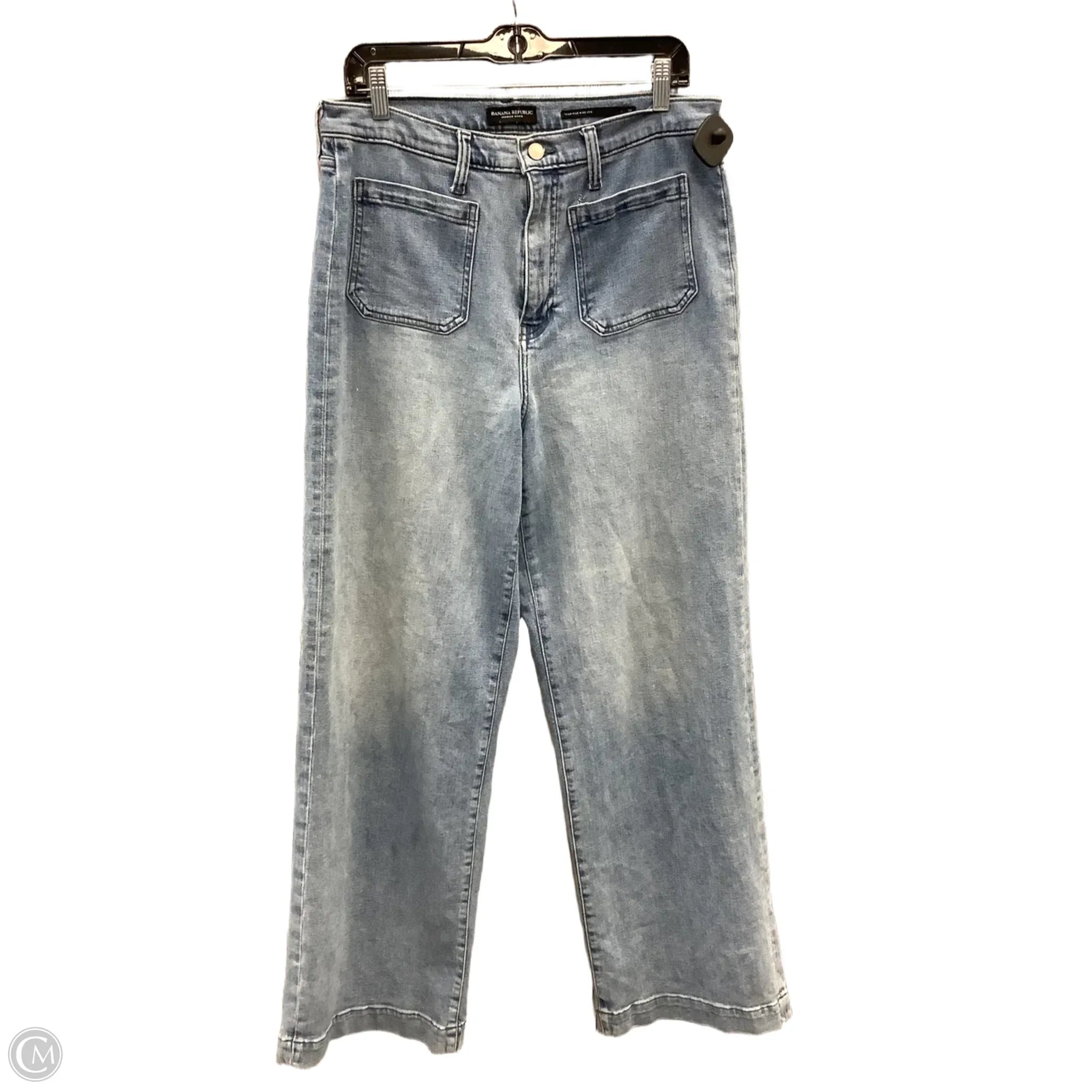 Leather Patch Embellished Men's JeansJeans Wide Leg By Banana Republic In Blue Denim, Size: 14 Leather Patch Embellished Men's JeansJeans Wide Leg By Banana Republic In Blue Denim, Size: 14