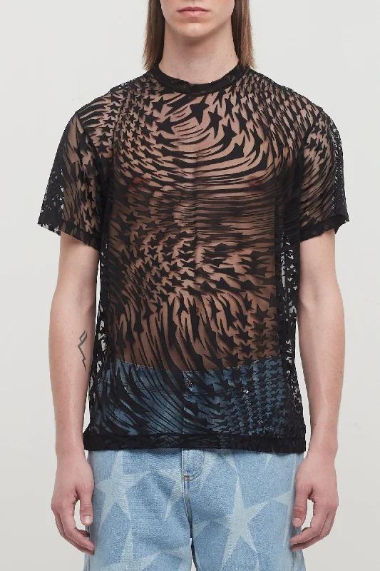 Mugler Jersey Devore Star Flow Tee Shirt in Black