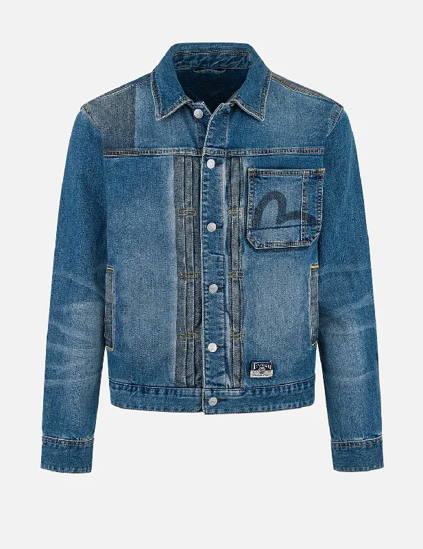 Elegant Straight-Leg Men's JeansTwo-tone Daicock Inserted Regular Fit Denim Jacket